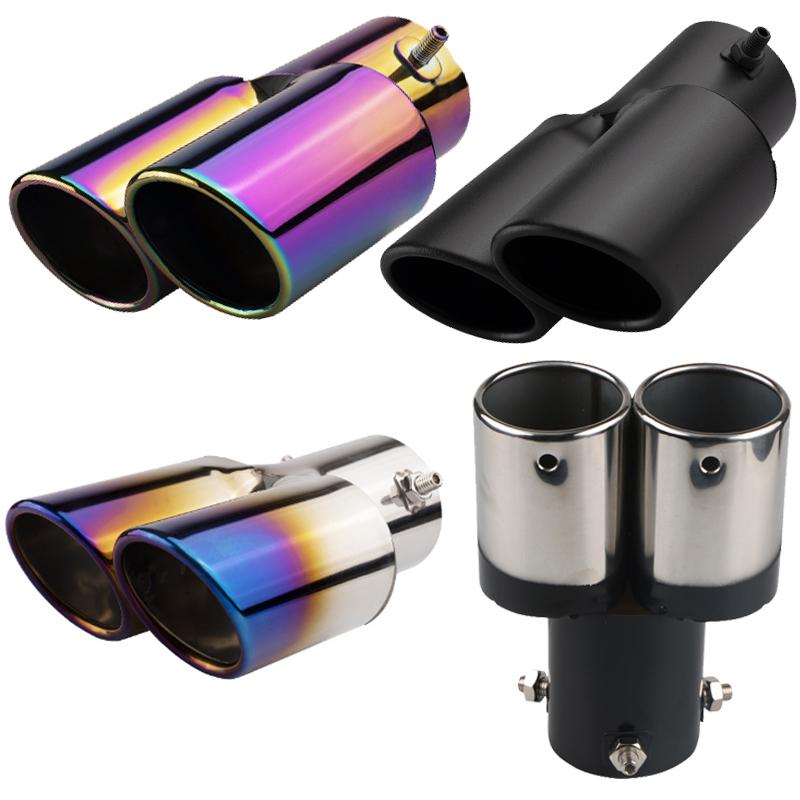 Universal Double Exhaust Tips Colorful Muffler Exhaust Stainless Dual Tail Pipe Muffler Round Carbon Fiber Exhaust Tips Car Deco