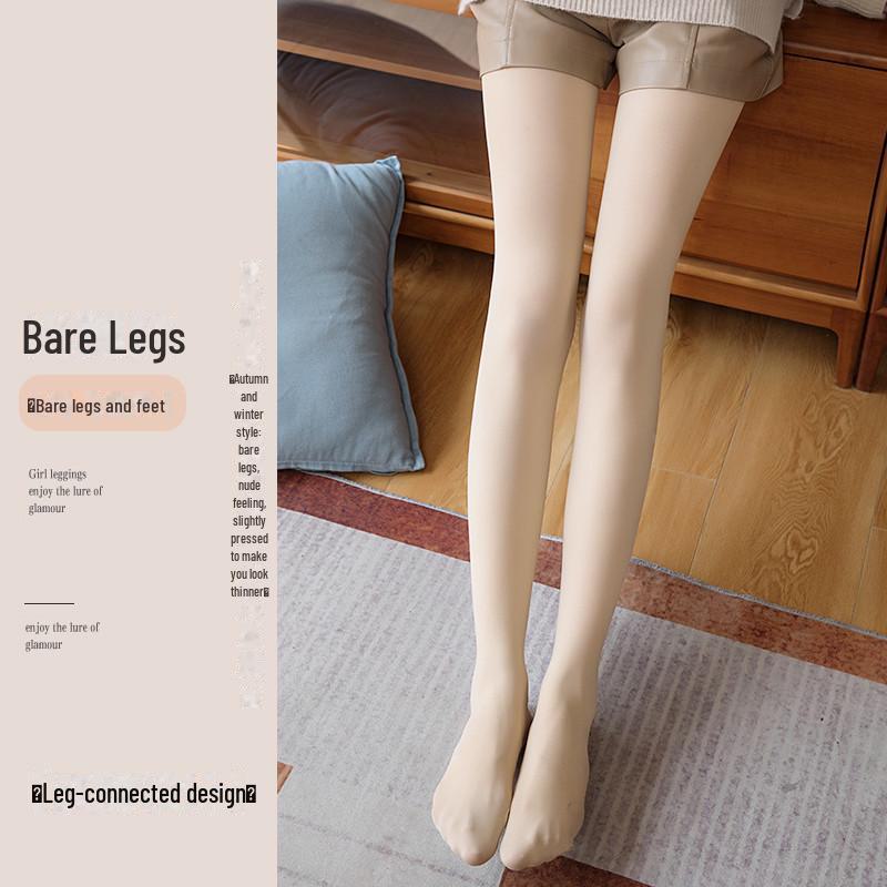 Bare Legs Anti-Hook Nude Stockings for Women - Sheer Flesh-Colored Plus Velvet Pantyhose for Spring, Autumn, and Winter Seasons.