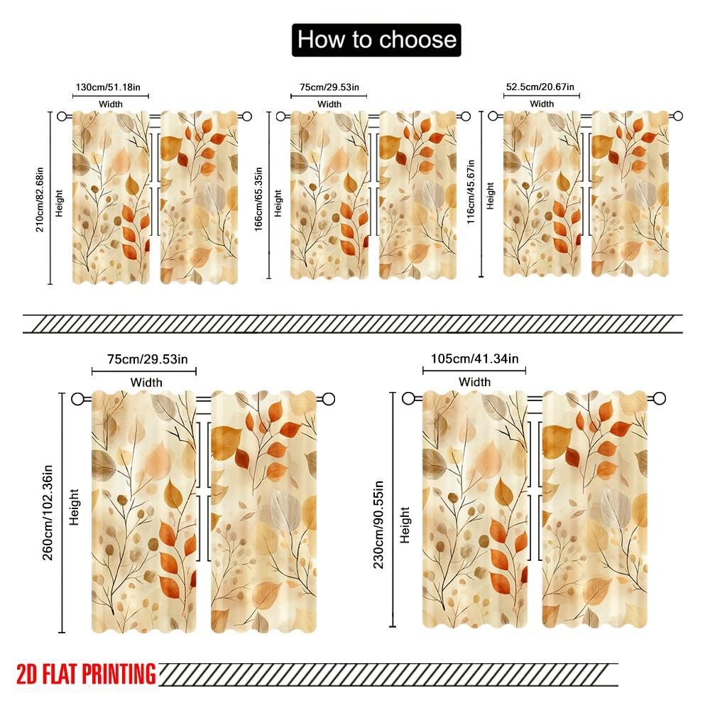 Set Of 2 Flat Printing Curtains Autumn Leaves Pattern Polyester Without Electricity Family Party Perfect Holiday Made