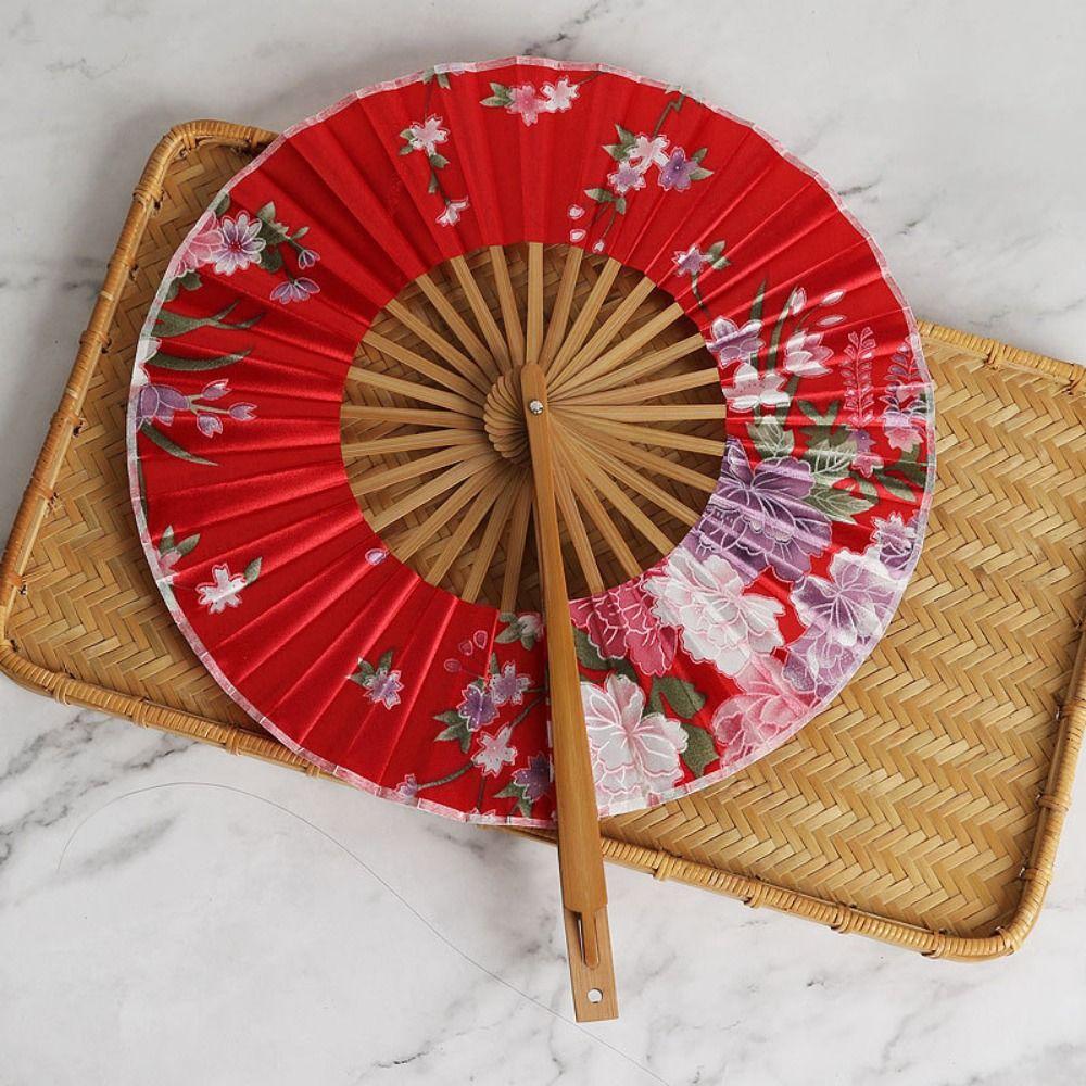 Floral Patterns Round Folding Fan Rotatable Handheld Fan Dance Fan Dance Performance