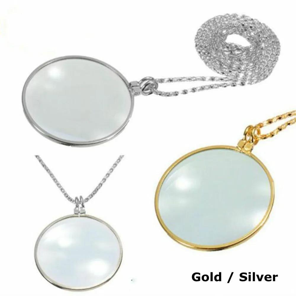 1 lupa monóculo de 5 aumentos en plata y oro con cadena y colgante