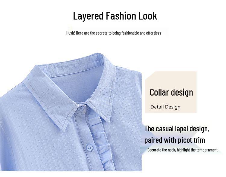 2024 Women's Fashion Pure Cotton Polo Collar Long Sleeve Shirt - Versatile & Stylish for Spring and Autumn