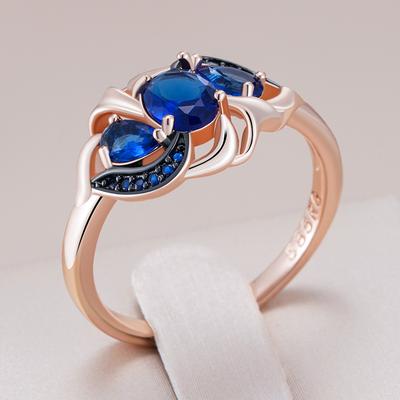 Blue Natural Zircon Rings For Women  Rose Gold And Black Plating Vintage Crystal Flower Daily Fine Jewelry Gift
