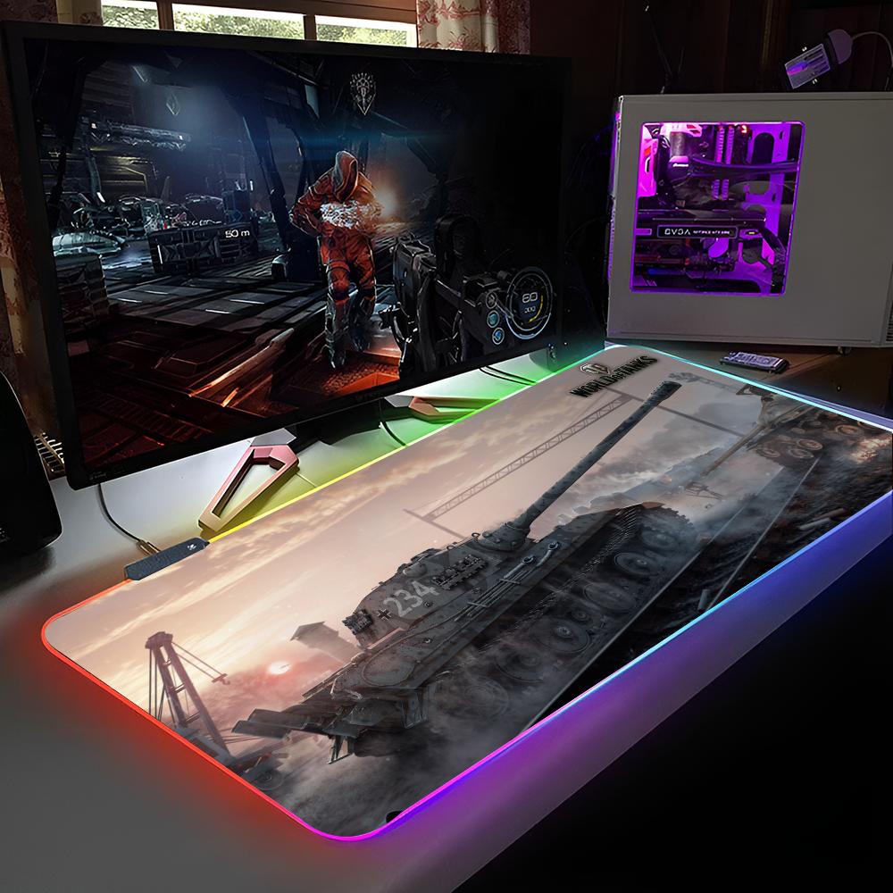 HD W-World Of T-Tanks Mouse Pad RGB Backlit Mouse Pad Laptop Mouse Pad Laptop Gamer Computer Desk Gaming Accessories