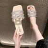 Foreign trade large size women's shoes 2024 summer outer wear slippers fashion rhinestone one-word drag beach cool slippers slippers