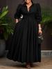 D570 Elegant Women's Long Sleeve Swing Shirt Dress, Solid Color Mid-Length African Style
