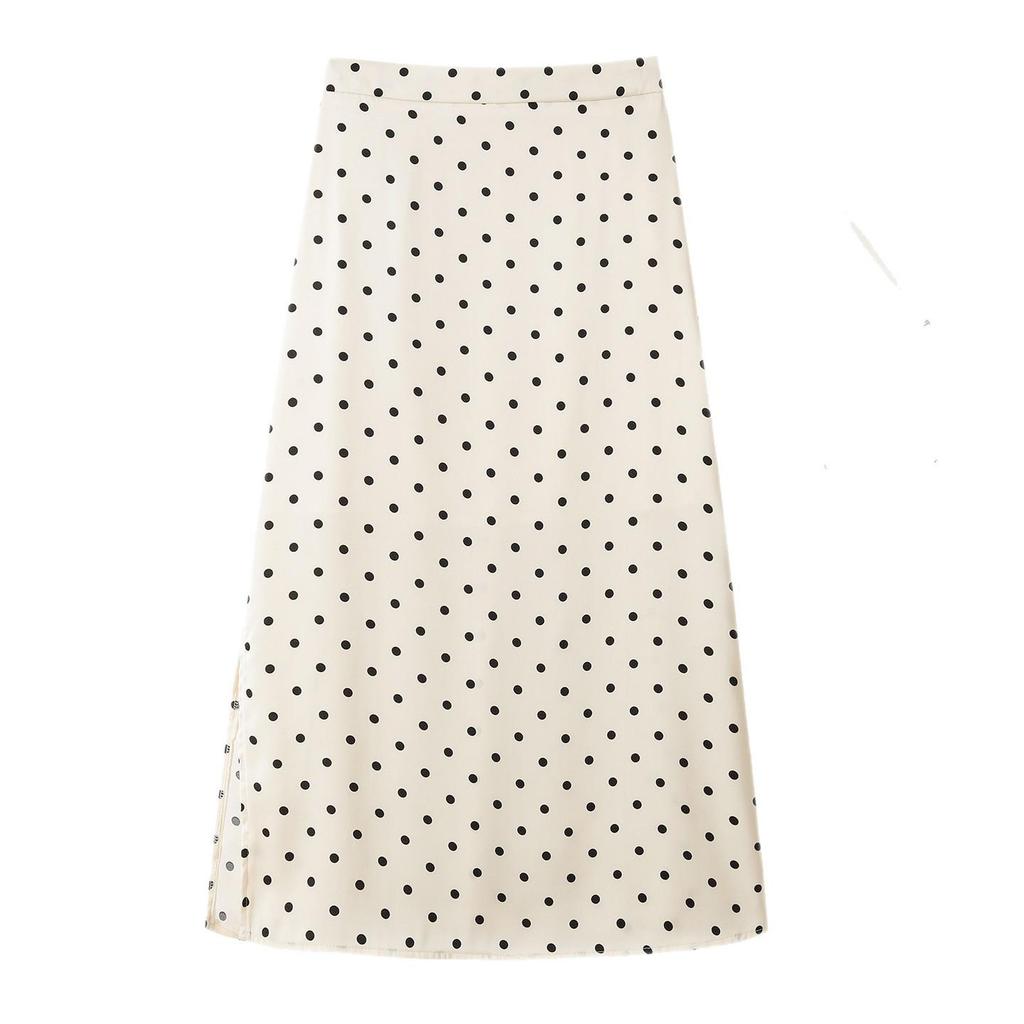 Herbstlicher gepunkteter figurbetonter Midi-Rock mit Seitenschlitz und elastischer Taille
