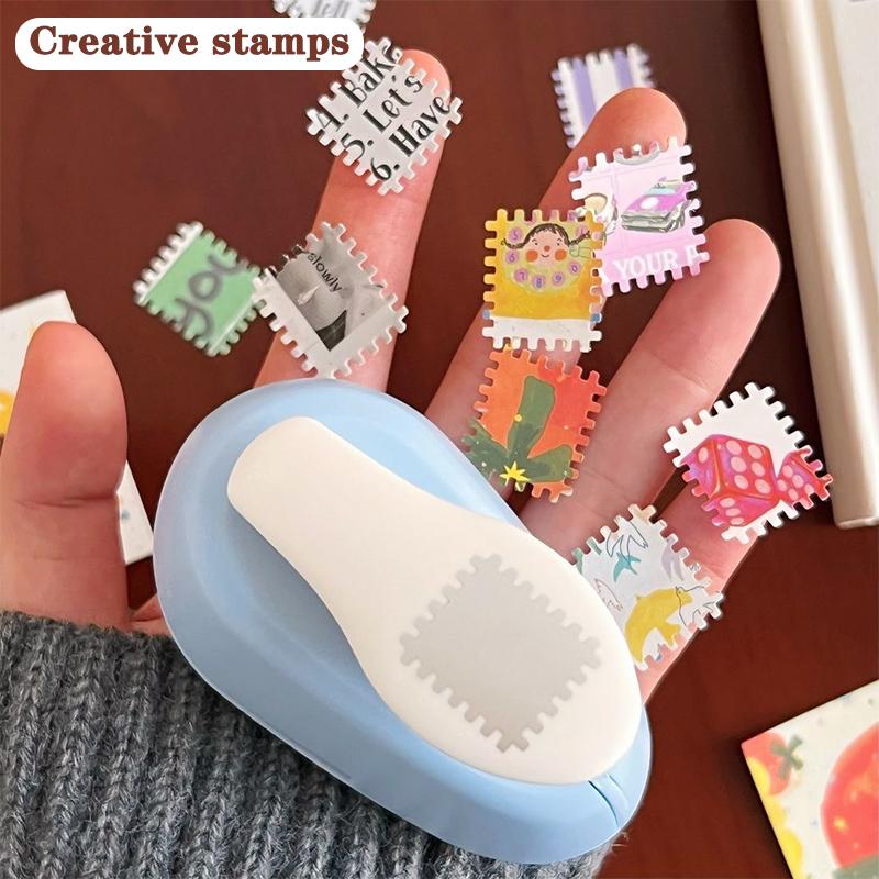 Blue DIY Stamp Border Punch Stamp Shape Craft Punch Embossing Machine Round Hole Punch Toothed Puncher Embosser Color Random