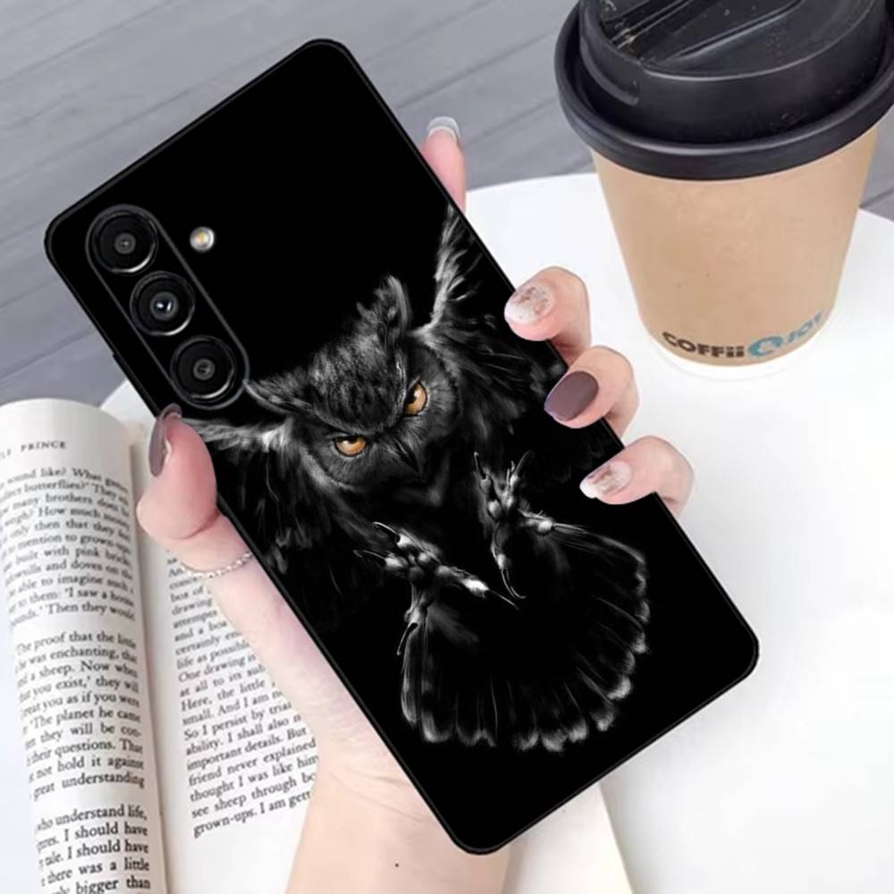 Tier Eule Handyhülle Für Samsung S 25,24,23,22,30,21,10,9,Ultra,Plus,Lite,FE,4G,5G Schwarze Weiche Hülle