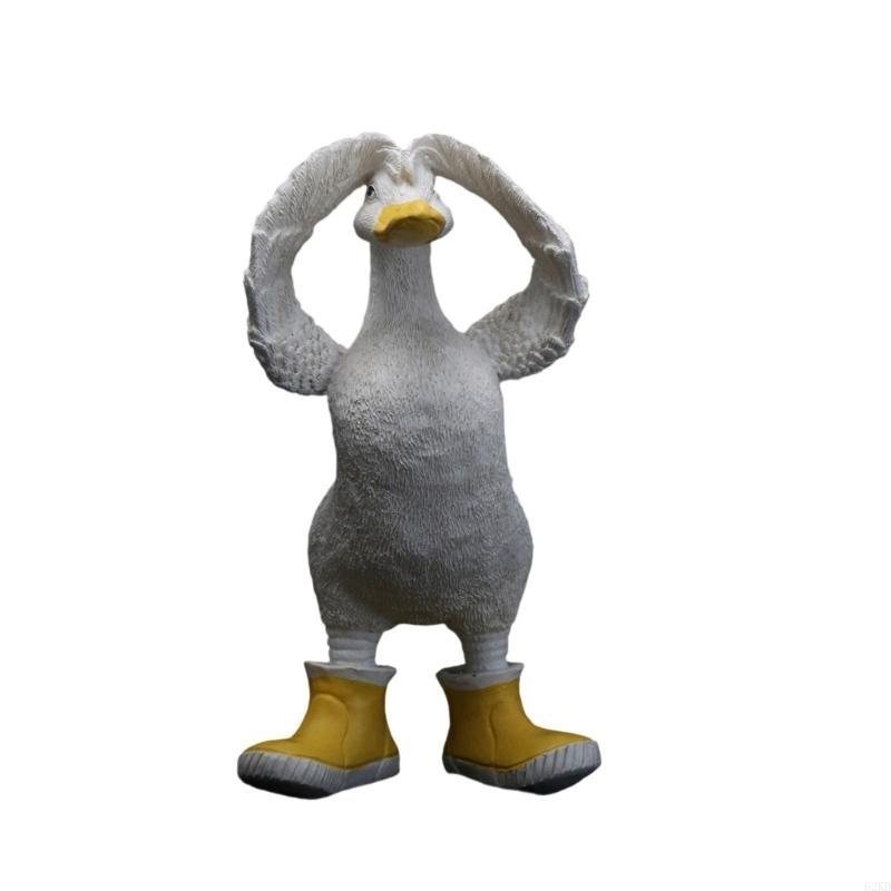 

62KD Забавная смоляная утка в резиновом сапоге Скульптура Мультяшная статуэтка животного Украшение для улучшения садовой и домашней атмосферы