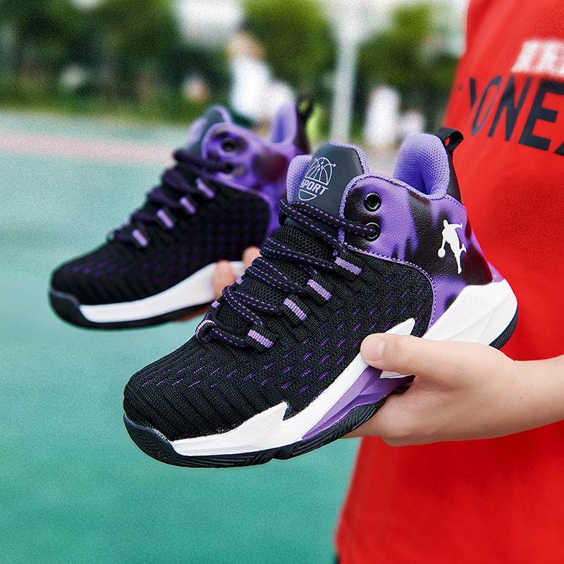 Marshmallow Children's Basketball Shoes Children Middle-aged and Older Children Breathable Fly-woven Shock-absorbing and Anti-collision Children's 