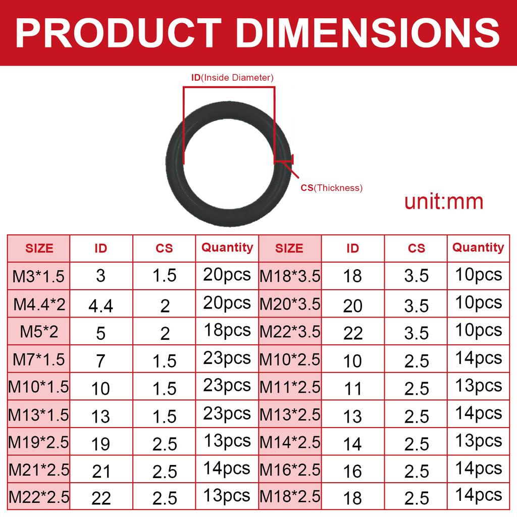 279PCS 18 Sizes Rubber Air Conditioning O Rings Universal Car Auto Repair Tools Refrigerant Ring Sets with Plastic Box