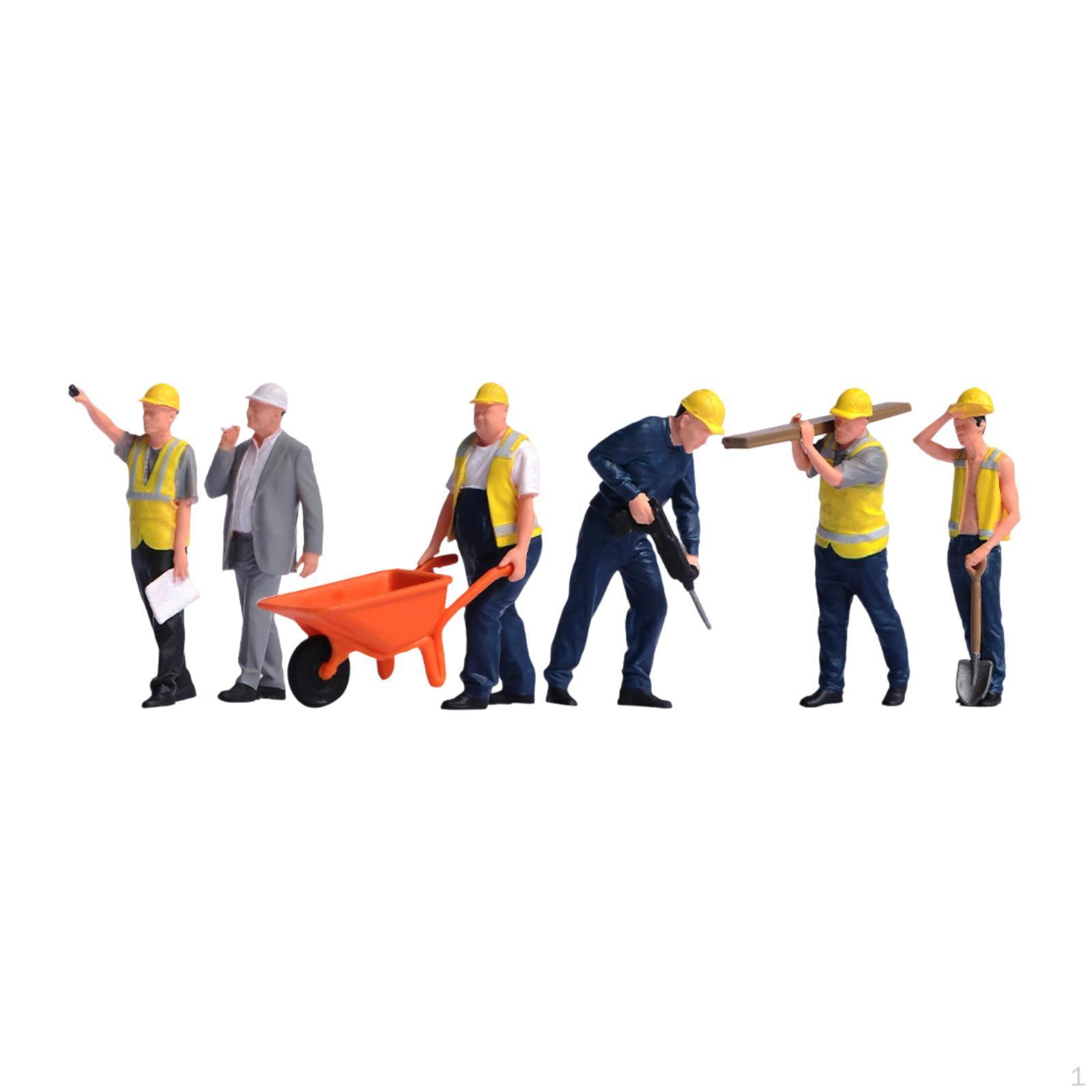 

6 Miniature Figure Model Construction Workers Hand-Painted Resin Worker Figures Human Style B