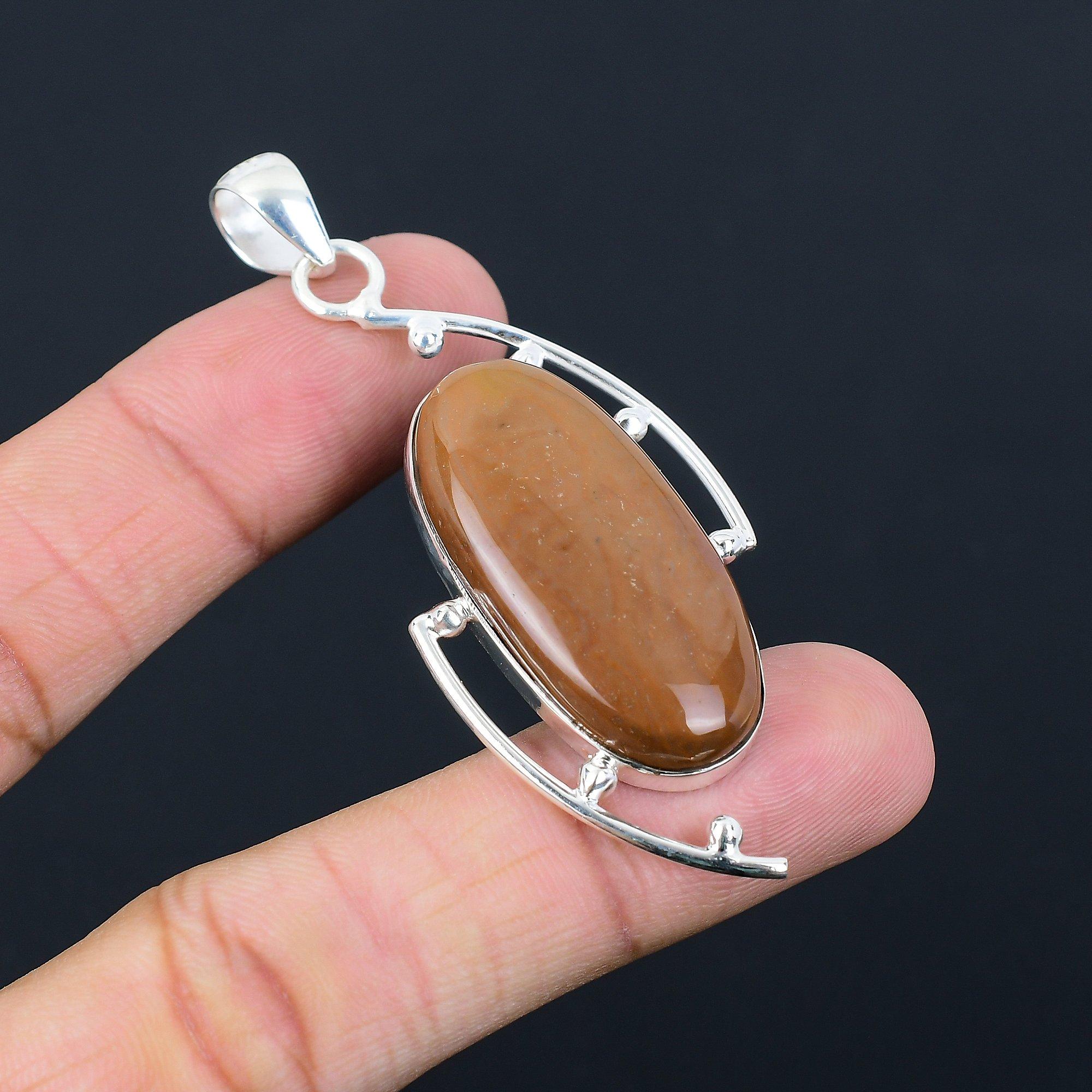 Friendship Day Sale Oval Seam Agate Gemstone Sterling Silver Daughter Pendant