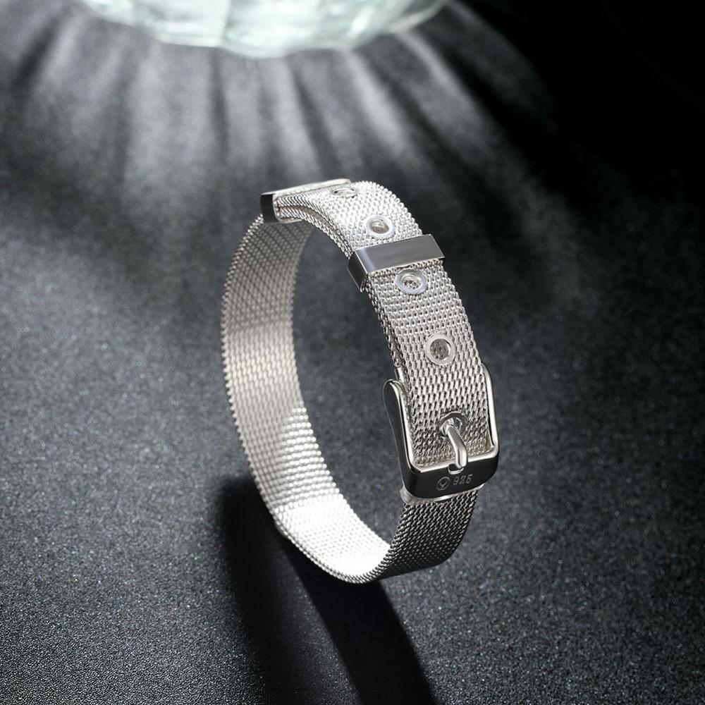 High Quality 925 Silver Strap Wrist Cuff Bracelets For Women Men Trendy Jewelry Bracelet