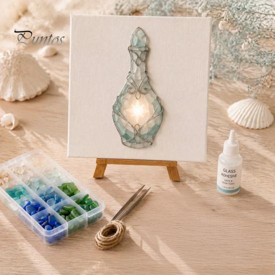 Sea Glass Art Project DIY Mosaic Kit, Fantasy Circular Door Tile Craft Indoor Crafting Projects Kit for Adults Beginners, Handmade Gift Desktop