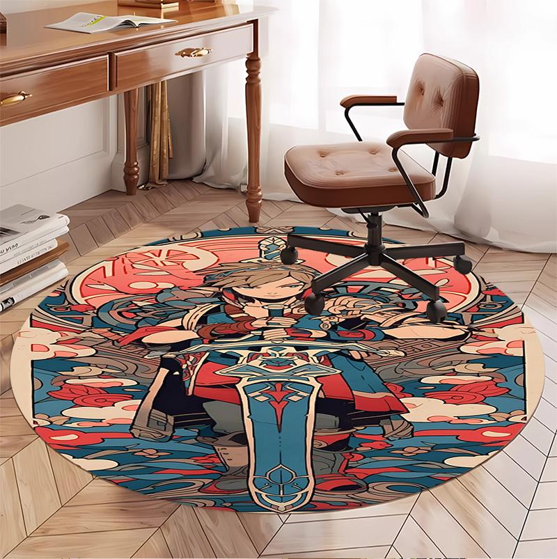 The Legend of Zelda Pattern Round Rug, Indoor/Outdoor Mat, for Picnic, Gameroom, Bedroom, Office, Living Room, Home Decor Carpet, Birthday Gift