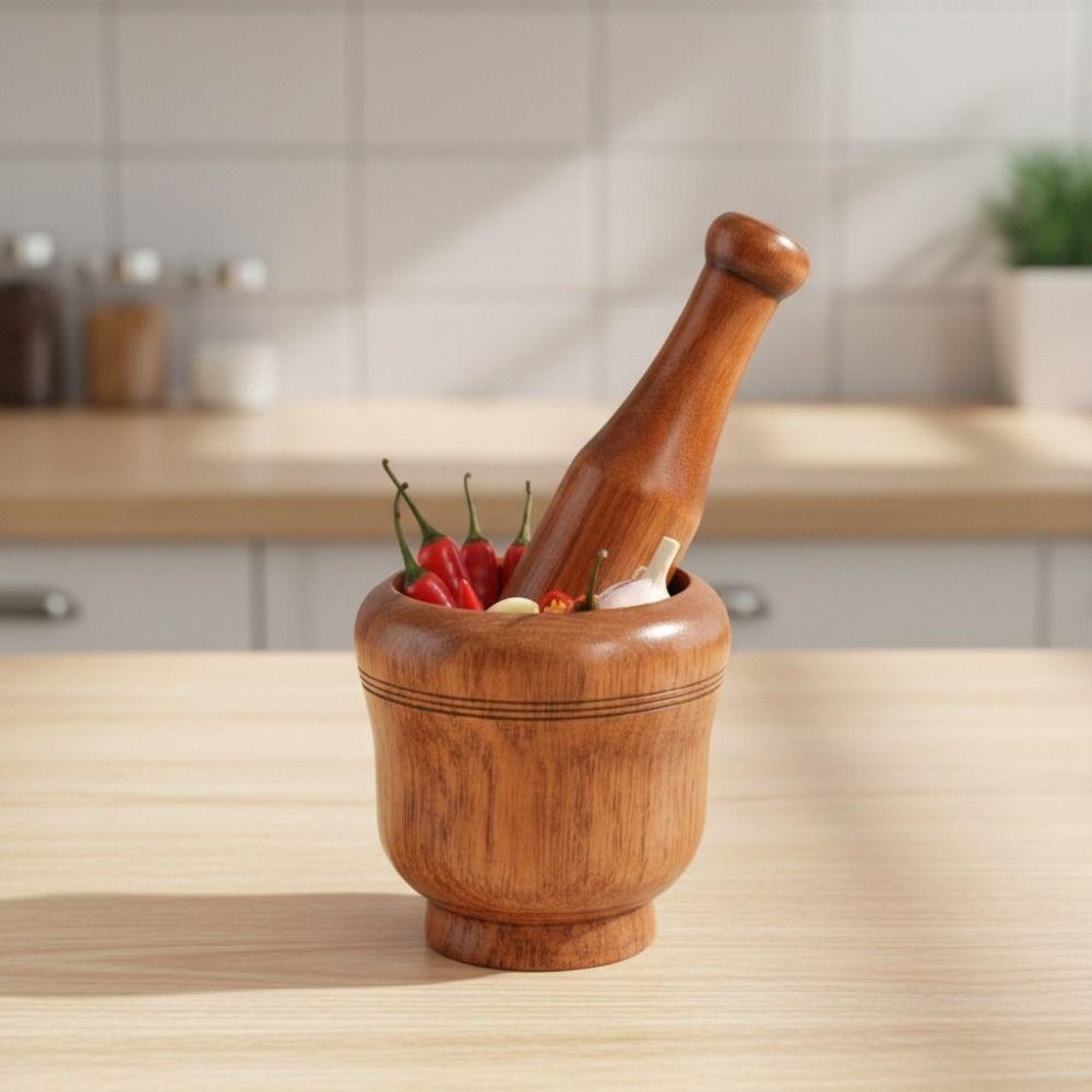 Manual Grinding Bowl Wooden Garlic Grinder Multifunctional Mortar Pestle Set  Seasoning