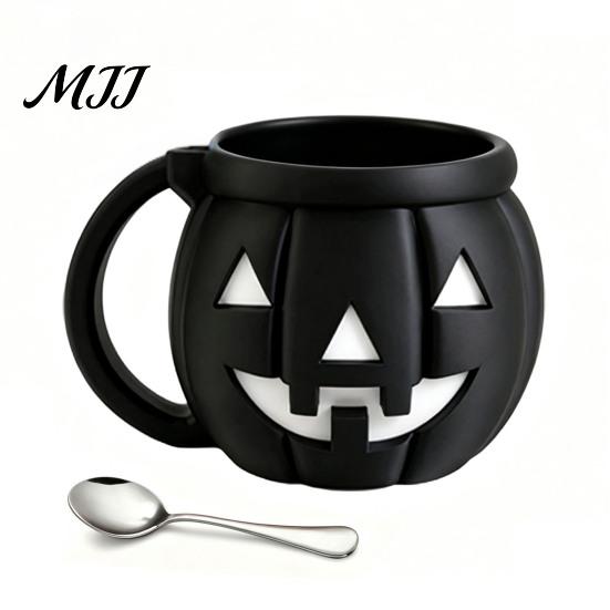 Cute Pumpkin Shape Organizer Halloween Ice Cream Cup with Spoon, Keeps Hands Warm Dessert 3D Printed Decor Cup, PLA Creative Sleeve for Home