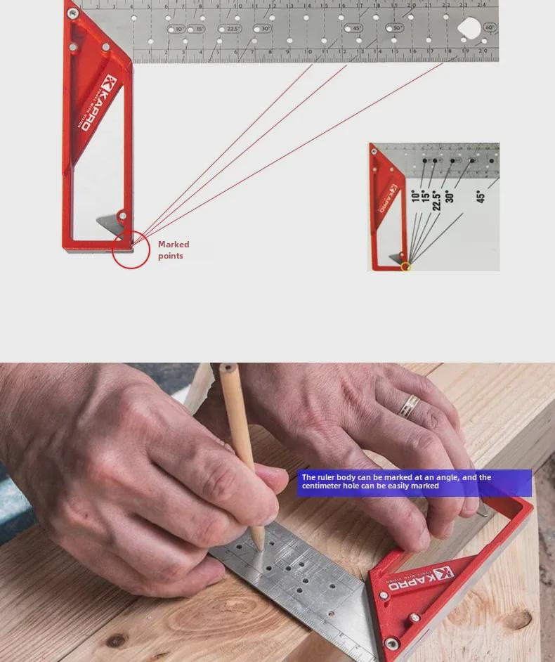 KAPRO Stainless Steel Right Angle Woodworking Ruler - 45°/90°