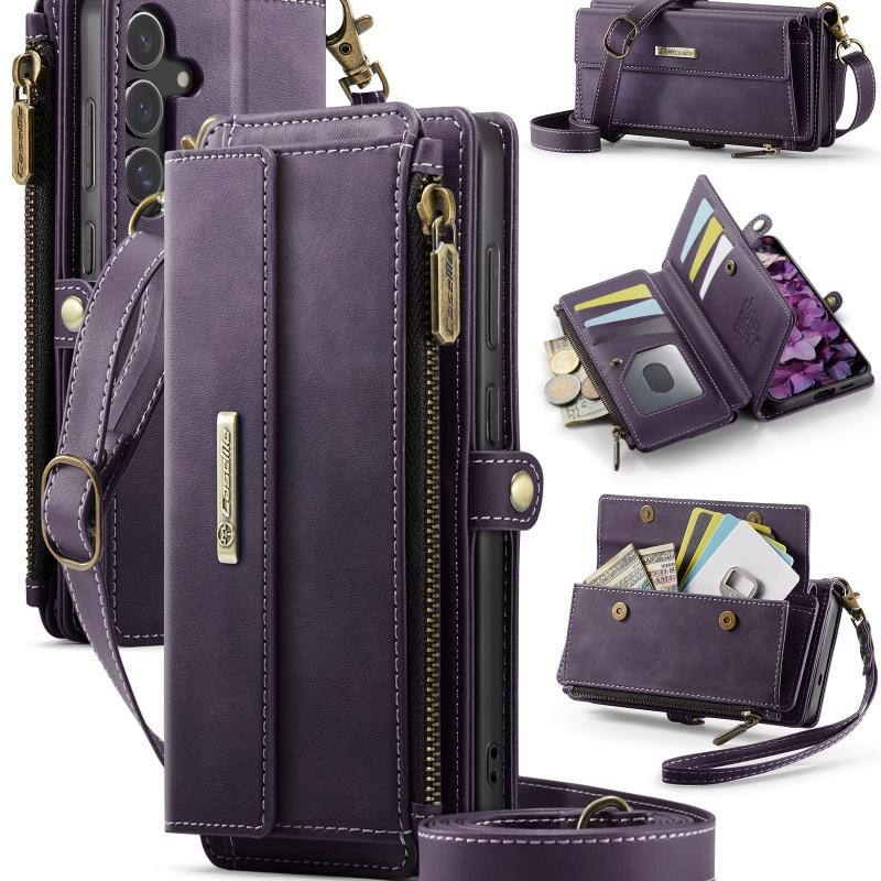 Long Lanyard Flip Leather Phone Case for Samsung Galaxy S26 Ultra S25 FE S24 Plus S23 S22 S21 A57 A17 A16 A56 A15 A55 A14 A54 Zipper Wallet Card Cover