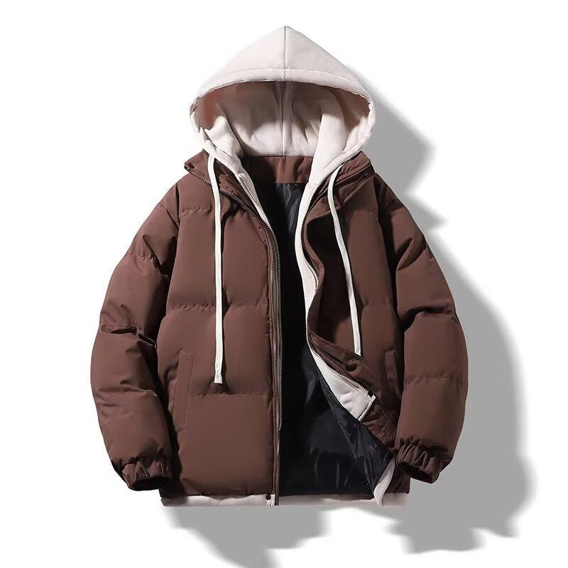 

Хлопковая одежда мужская 2025 зима хлопковая одежда с капюшоном базовый кардиган утолщенное свободное пальто из двух частей для пары 3XL темно-коричневого