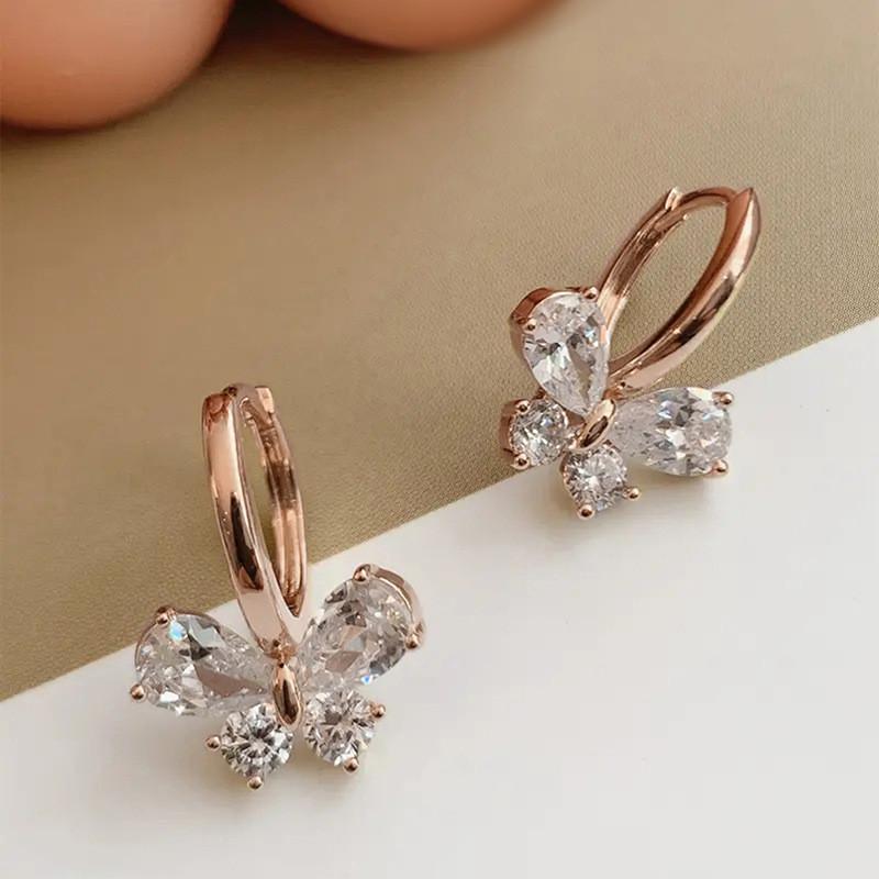 925 Sterling Silver Cubic Zirconia Butterfly Earrings for Women Wedding Party Sweet Female Earrings Gift Trendy Jewelry
