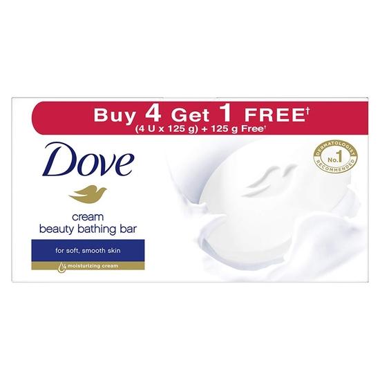 DOVE Cream Beauty Bathing Bar (Pack of 5) 125g Each For 24 Hour Nourished Skin with ¼ Moisturising Cream and Nutrient Serum