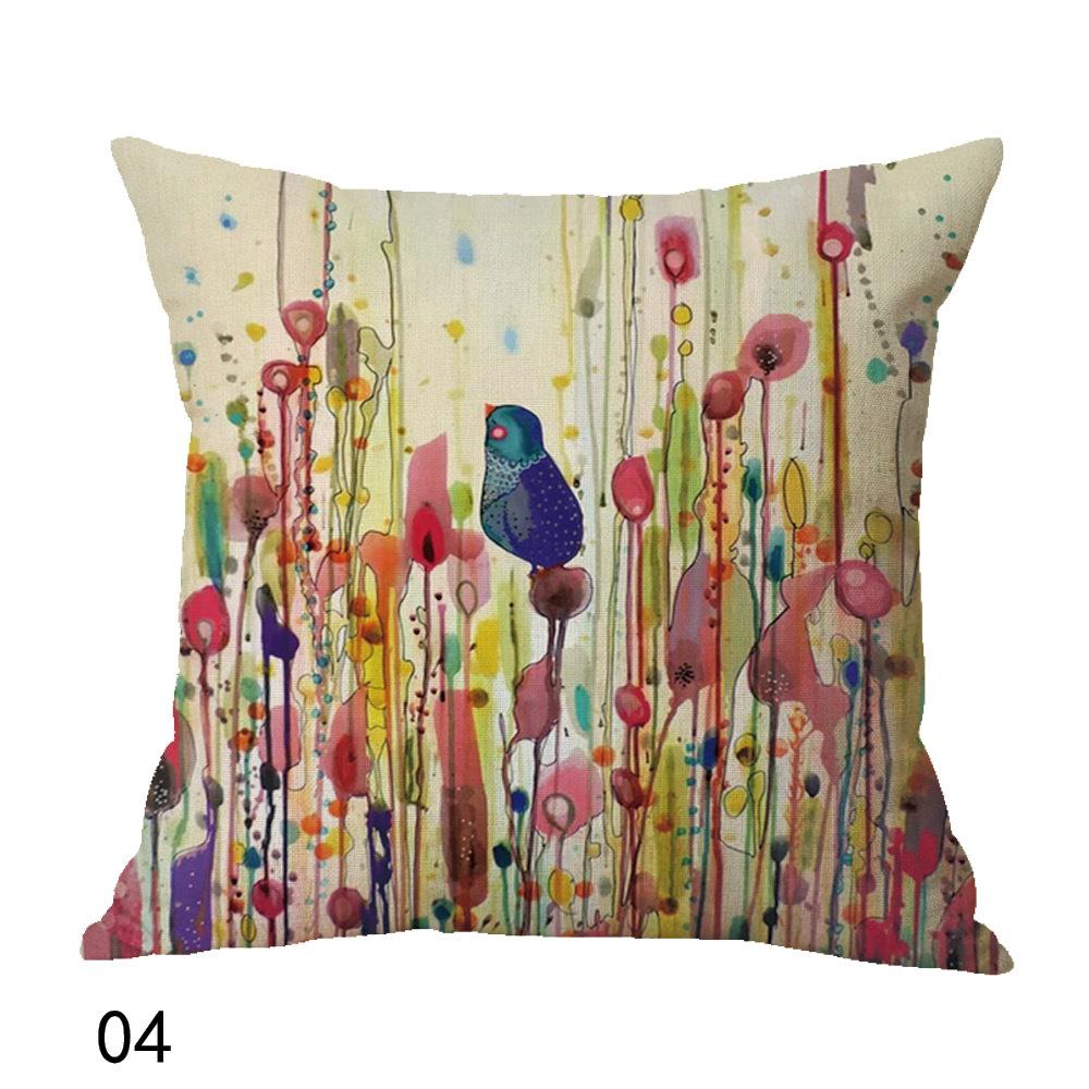 Watercolor Flowers Bird Cushion Splicing Glitter Decorative Pillows for Home Sofa Linen Throw Pillowcases