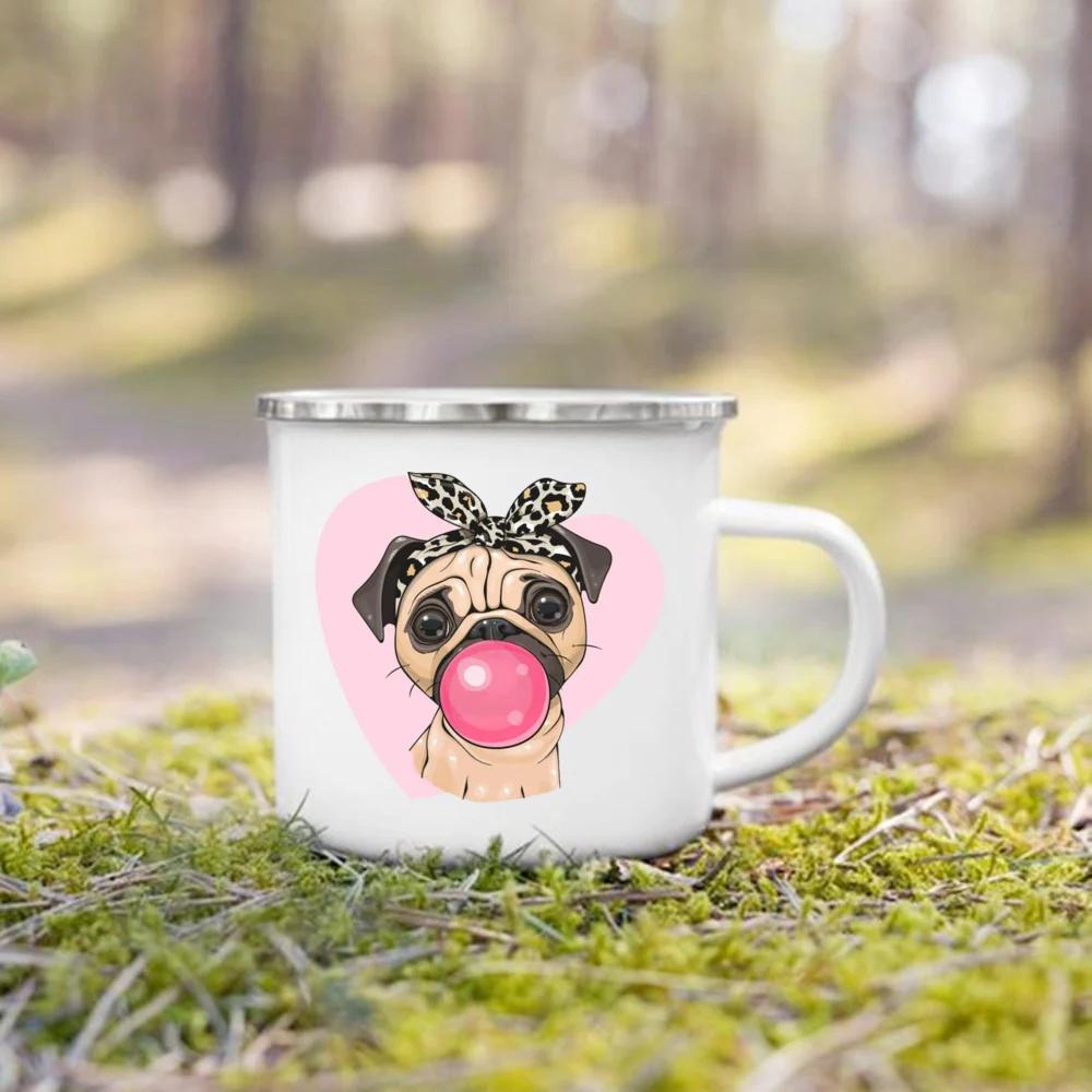 

French Bulldog Print Mugs Creative Coffee Cup Drink Milk Beer Cup Camping Camfire Enamel Mugs Handle Drinkware Gift for Dog Love 360ml