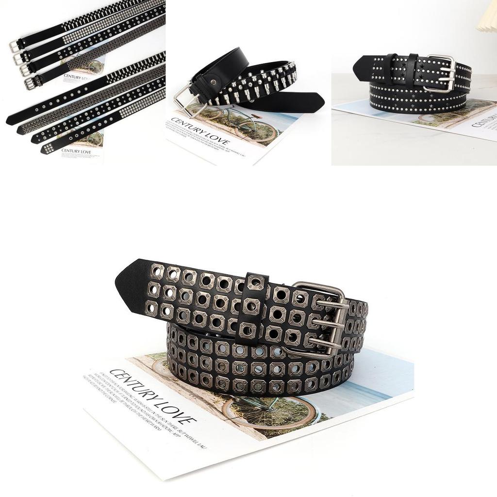 Punkinspired Wide Leather Belt With Alloy Buckle For Casual And Business Outfits