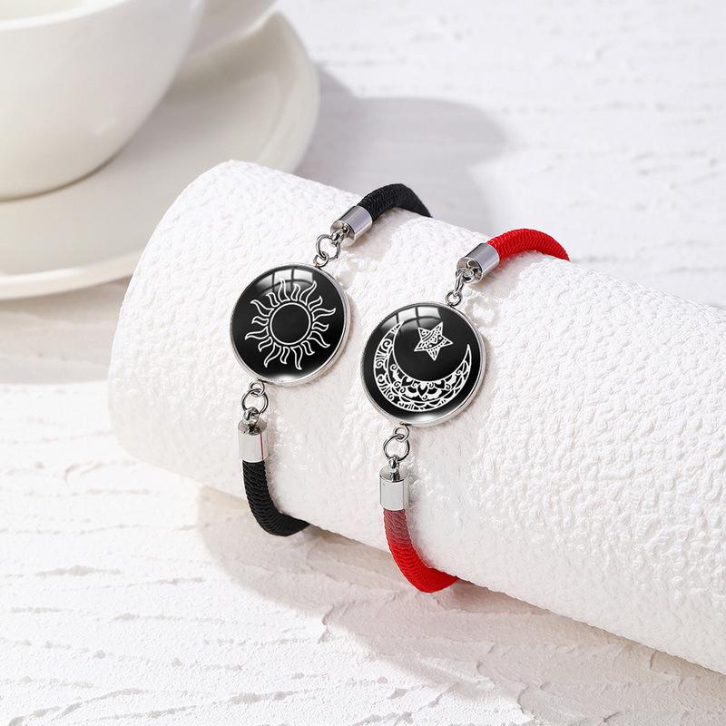 Sun & Moon Stainless Steel Luminous Couple Bracelet, Woven Friendship Rope for Valentine's Day