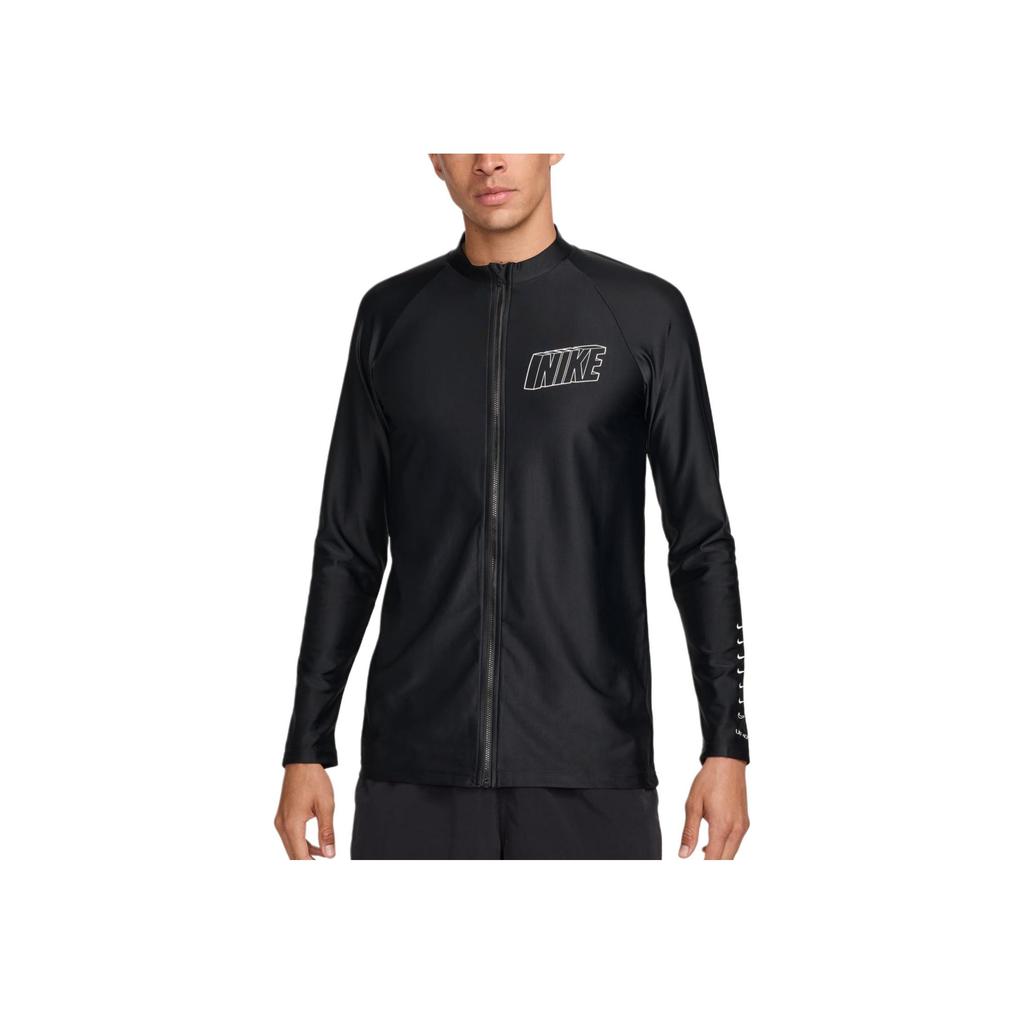 Nike Swim 3-D Letter Print Sun Protection Zip-Up Long Sleeve Swimsuit Men swimsuit Black FZ6161-010
