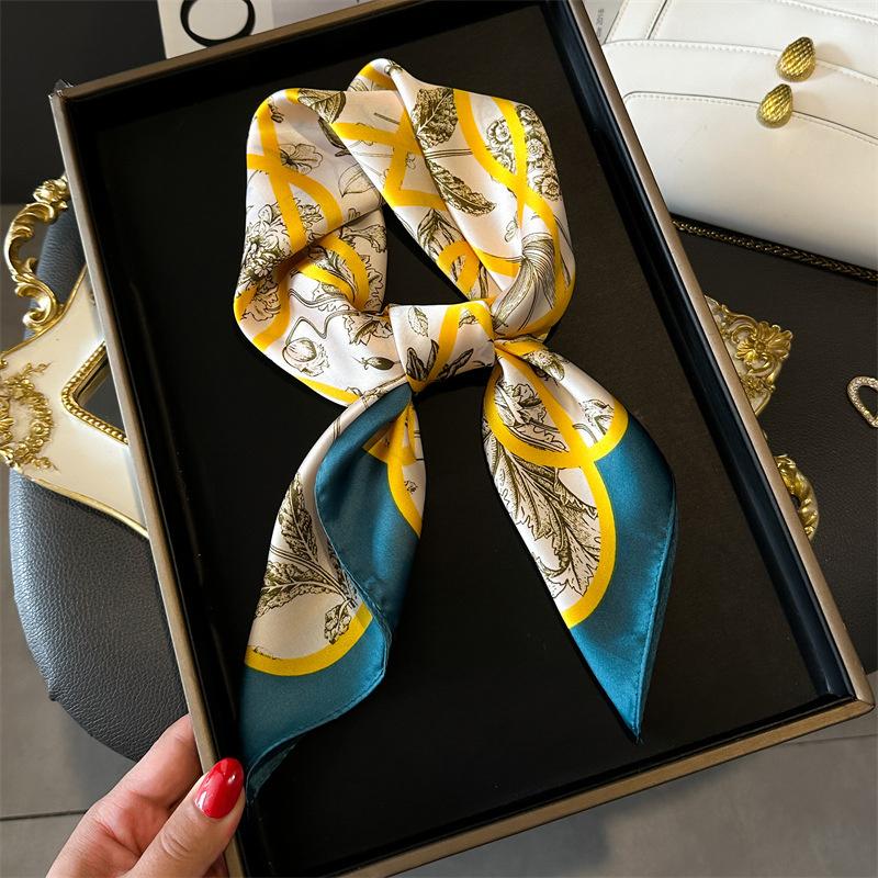 New 70*70cm Silk Satin Hair Scarf Women Handkerchief Printed Female Square Silk Scarf Bandana Small Neck Muffler Hijab Lady Girl
