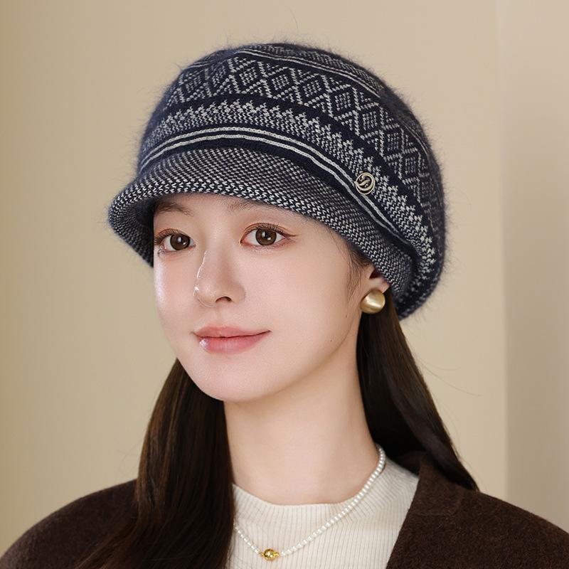Hat Women Winter In The Elderly Autumn and Winter Warm Rabbit Hair Beret Fashion Cold Knitted Hat