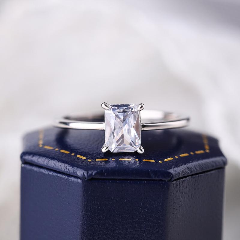 

S925 Silver Four-Claw Square Simulated Diamond Ring for Women - Simple Korean Fashion Size 6