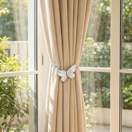 2PCS Magnetic Curtain Tiebacks, Butterfly Shape Metal Curtain Ties, Anti-Oxidation Easy Disassembly Curtain Holdback for Home Decor