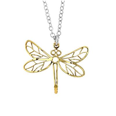 [R2837] - Artisan Silver Necklace 'Dragonfly' Silver-gold (rhodium) - 23x19mm