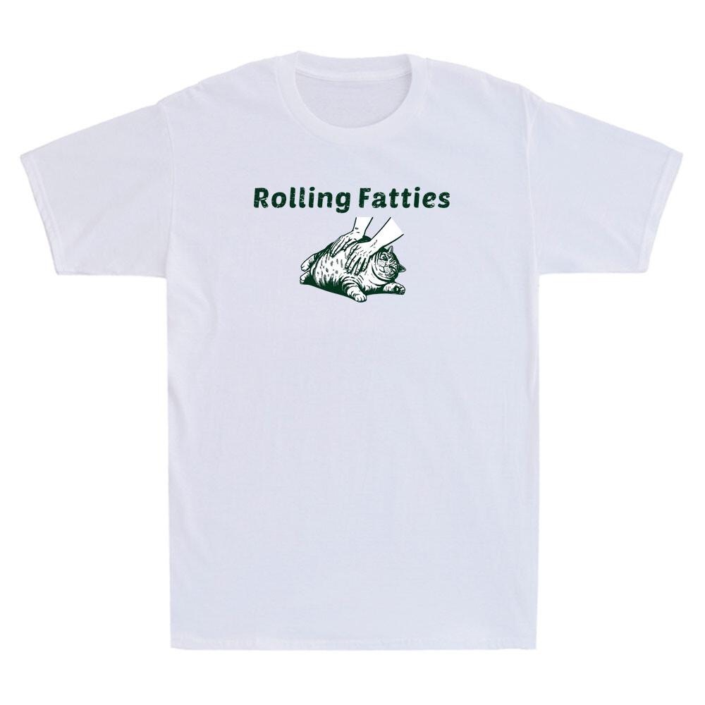 Rolling Fatties Cat Funny Fat Cat Kitten Meme Vintage Men s Short Sleeve T-Shirt XL