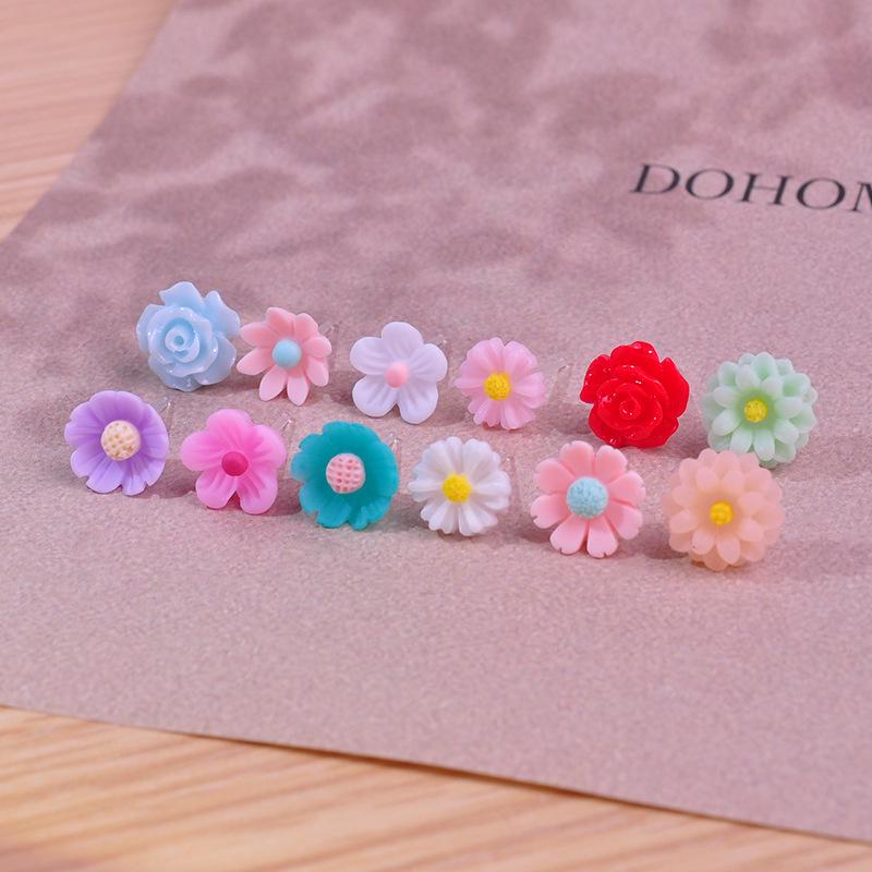 Children's Plastic Resin Rose Earrings Set