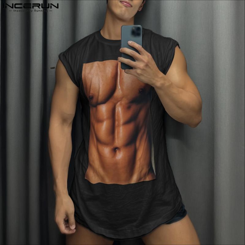 INCERUN Men Sleeveless 3D Print Casual Loose Long Tank Tops
