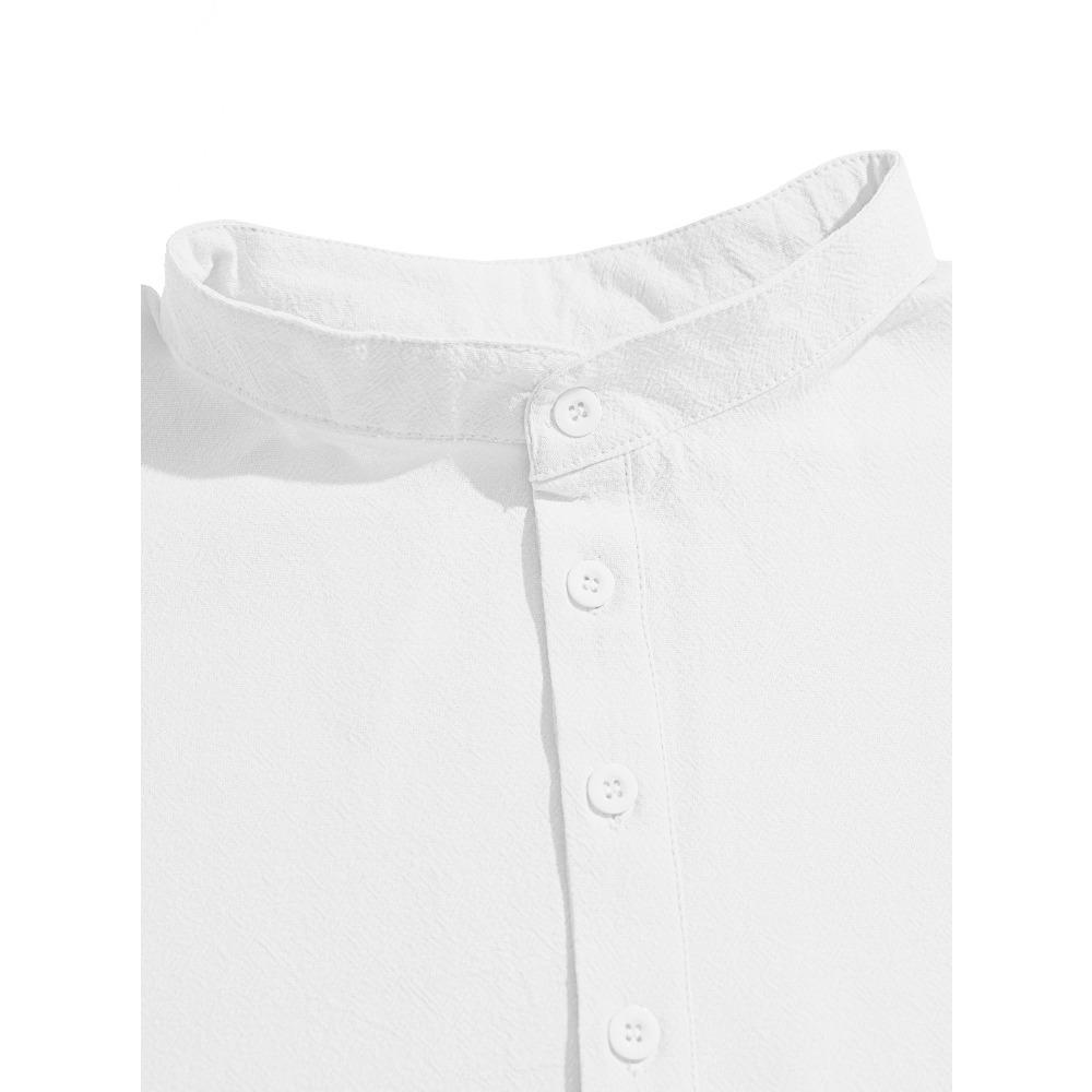 Men's New Style Shirt - Men's Solid Color Collar Long-Sleeved Cotton-Linen Shirt - Large Size - Fashionable Casual Shirt for Men