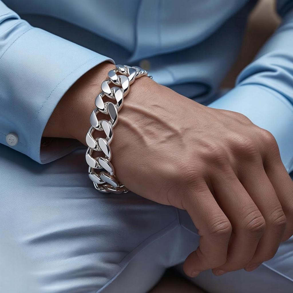 SILVER Men' Bracelet SILVER 925 Thick 13mm Diamond Plated