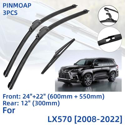 3PCS para LEXUS LX570 2008-2022 24" 22" 12" Limpiaparabrisas delanteros y traseros Parabrisas Accesorios para cortadores de ventanas 2016 2017 2018 2019 2020 2021 2022