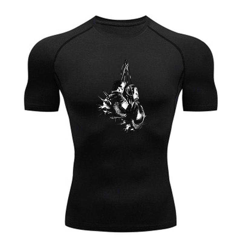 Men's Compression Athletic Workout T-Shirt, Spiked Boxing Gl