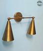 Handcrafted 1950s Mid Century Modern 2 Cone Raw Brass Finish Italian Wall Lamps Fixtures