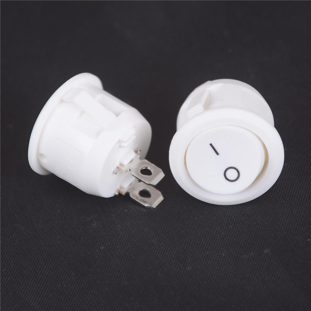5Pcs Mini Round White 2 Pin Terminal Spst On-Off Rocker Switch Snap-In 20Mm 12V