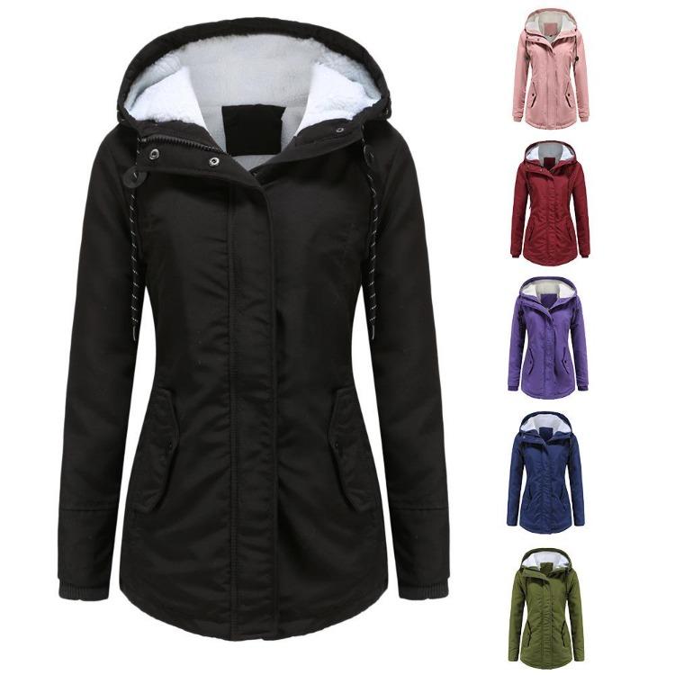 Women Thickened Lamb Velvet Cotton Parka Coat Autumn Winter Warm Casual Hooded Coat
