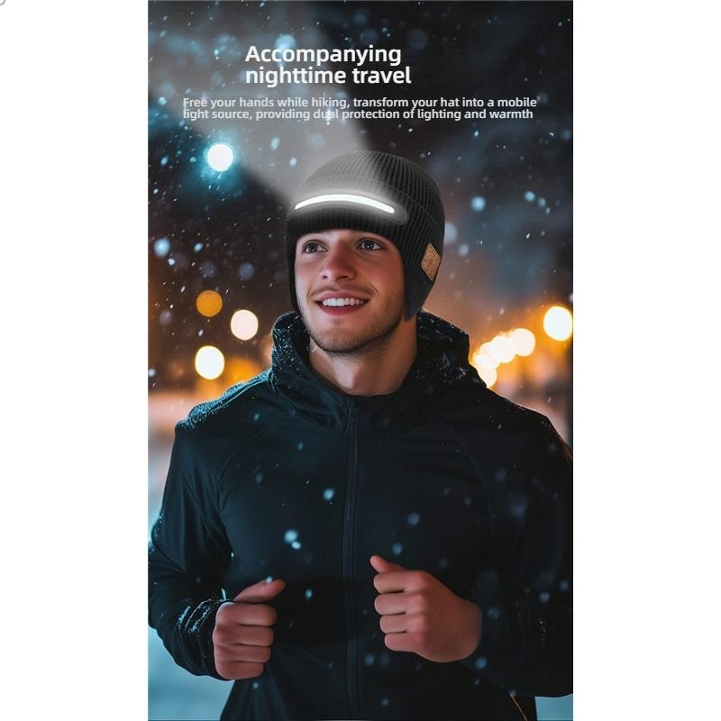 Wireless Bluetooth 5.4 Music Beanie Hat with Reflective Stripe, Waterproof Noise Reduction Stereo Headphones for Outdoor Sports