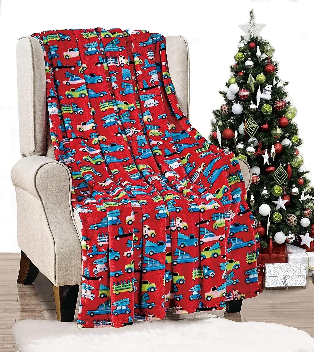 Throw Blanket Red Christmas Soft Plush Warm Snowman Winter Cabin Holiday Birthday Gifts 75X95CM